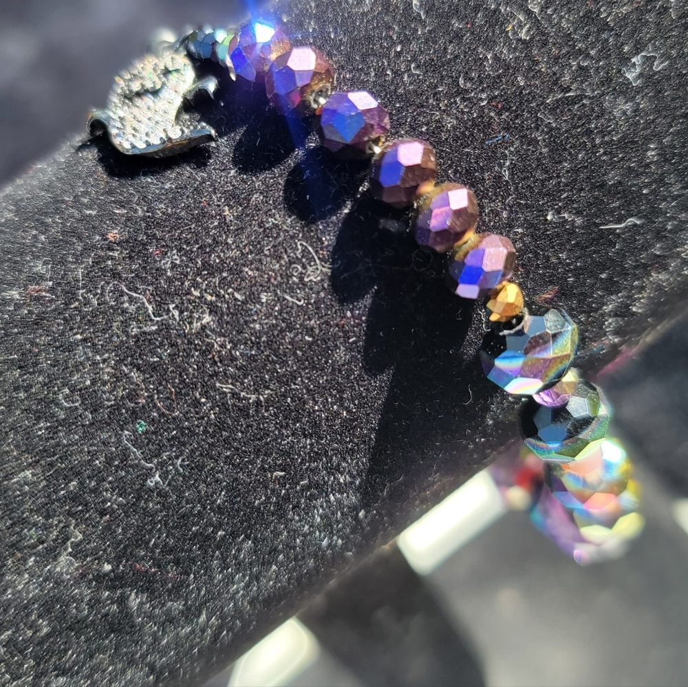 Authentic Gemstone Men's Oil Spill, Iridescent Bracelet w Charm